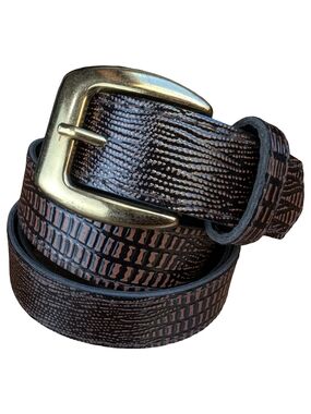Vintage Faux Snake Print Belt Brown Black Brass Tone Buckle | Size Large